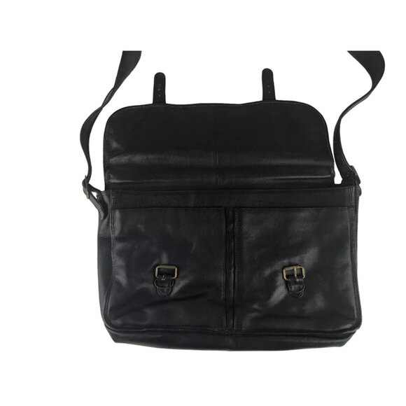 Etruscan Designs Unisex Adult Black Leather Adjustable Strap Crossbody Bag - Picture 7 of 10